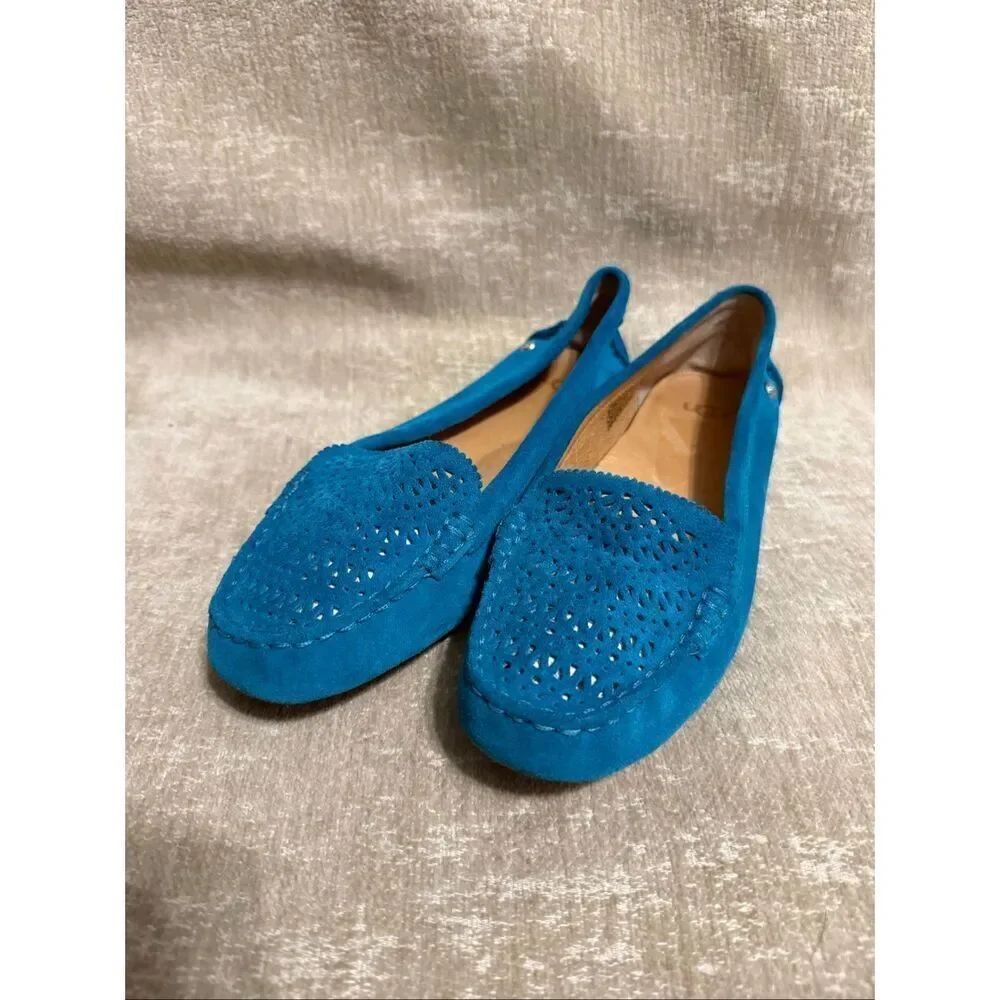 UGG Women's Clair Cutout Square Toe Suede Slip On Flat Loafer Shoes Blue Size 8